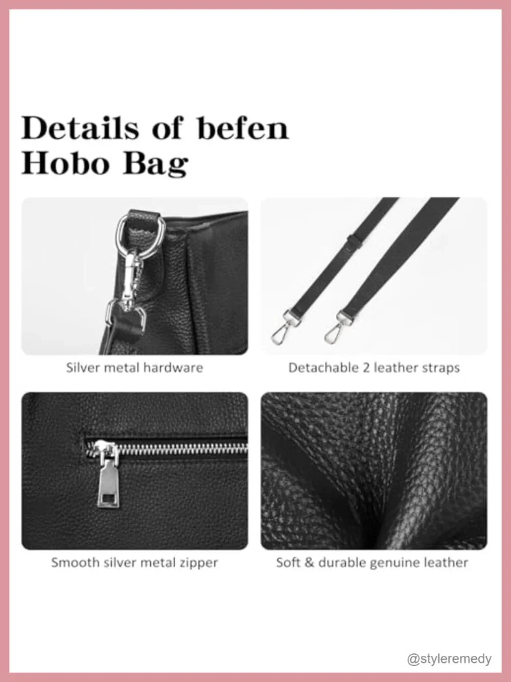 Genuine Leather Hobo Crossbody Bag Soft Slouchy Shoulder Purse with Detachable